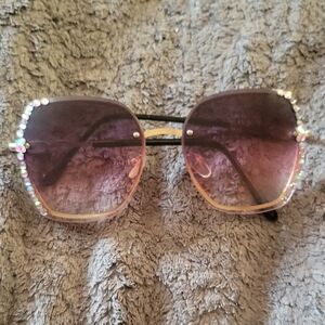Women's Pink Gradient Oversized Sunglasses with Rhinestone Accent